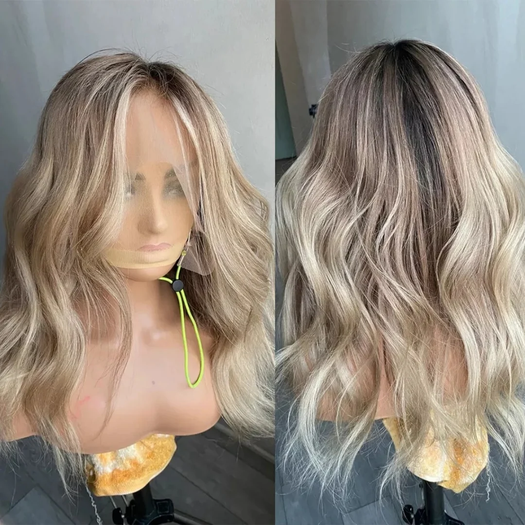 

Парик женский 13x4 Ombre Ash Blonde с швейцарской HD-сеткой, без клея, с эффектом Body Wave, высококачественный синтетический парик для повседневного использования и косплея