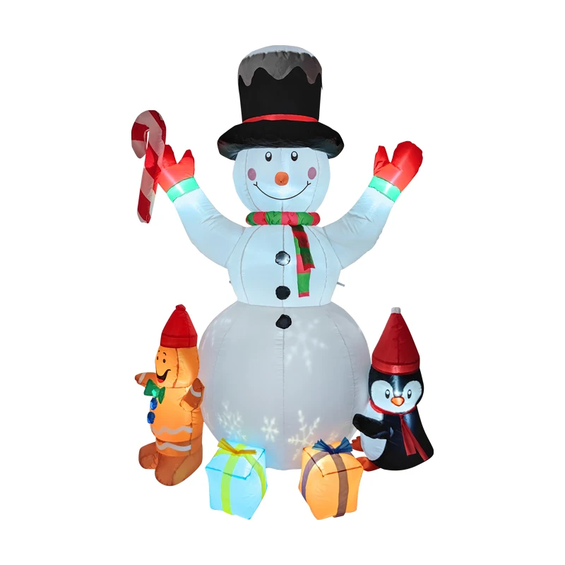 6FT Christmas Inflatable Snowman Gingerbread Penguin Gift Box Built-in LED Color Projection Suitable For Garden Lawn Decoration view 5