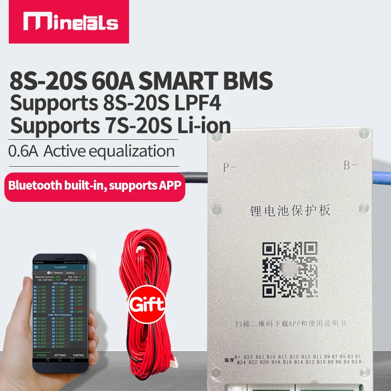 8S-20s Jikong BMS 60A 24V 48V 72V Li-ion LiFePo4 Active Equalization Energy Transfer Common Port Smart Support APP PCM