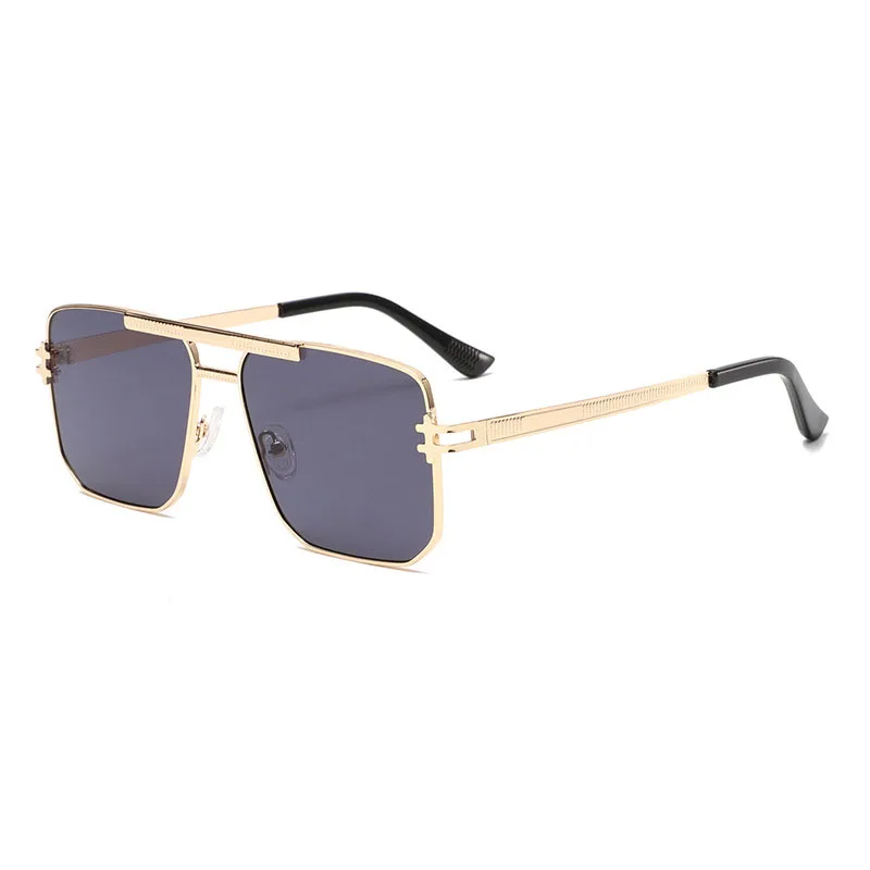 Large-Frame Double-Bridge Metal Sunglasses UV400 Fashionable Trendy Style Protection