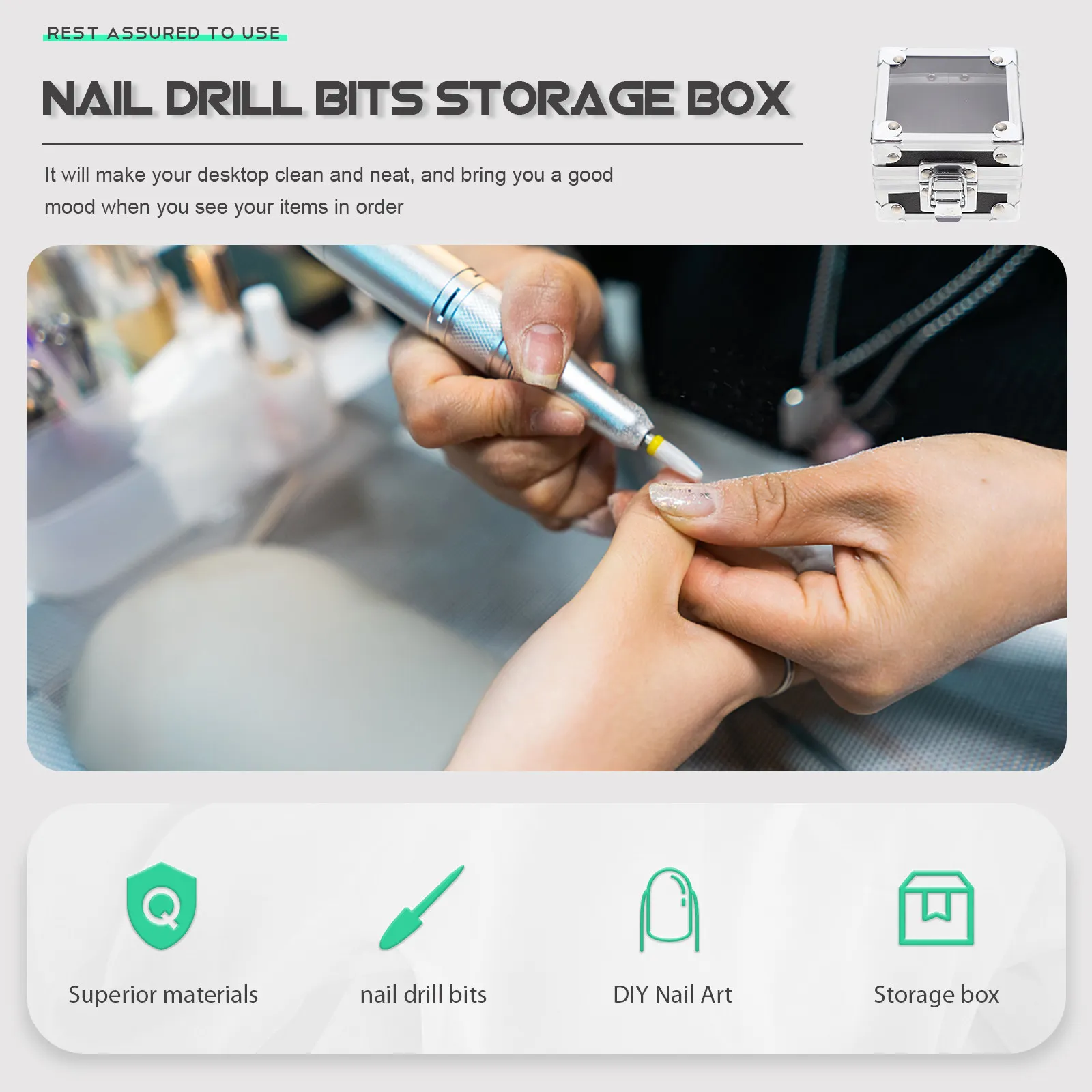 

Sturdy Acrylic Nail Drill Bits Organizer 10 Slot Manicure Polishing Head Storage Case for DIY Nail Art Training School Use