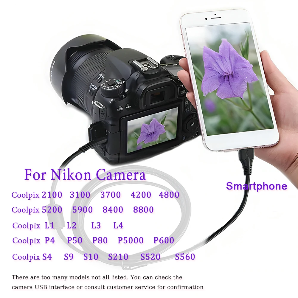 

Type-C to NIKON camera cable; Suitable for Nikon Coolpix 2100 S560 S220 L2 camera connected to mobile phone to download pictures