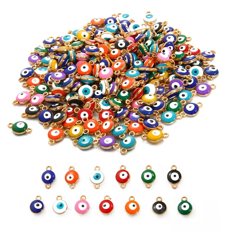 

10pcs 6/8mm Stainless Steel Round Beads Enamel Sky Evil Eye Charms Pendant for Jewelry Making Findings Earring Bracelet