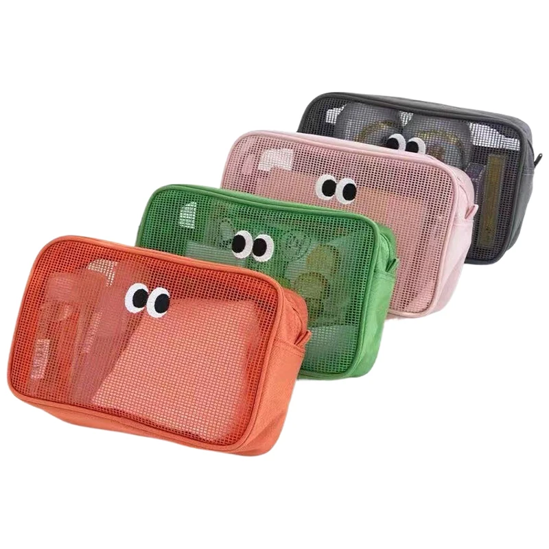 /KQM/New Candy Color Mesh Cosmetic Bag Cute Big Eyes Make Up Case Kawaii Makeup Pouch Makeup Case Portable Toiletry Storage Bag