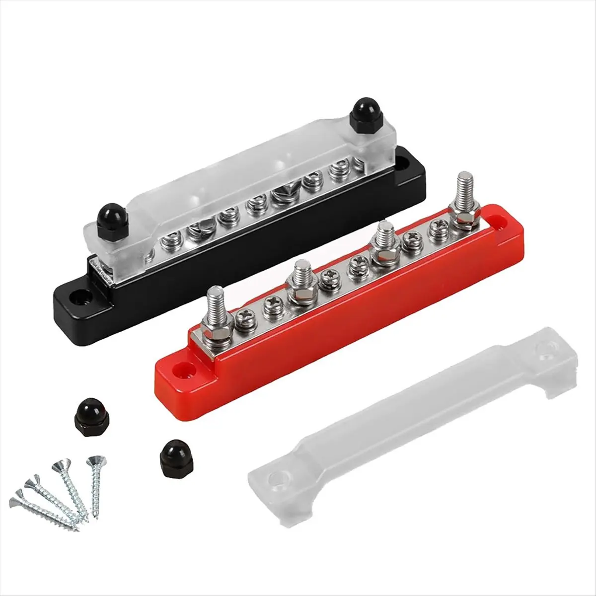 T35C 2 PCS Power Distribution Block, 150A 12V DC Professional Bus Bar with Cover and Screws, Battery Busbar Terminal Block