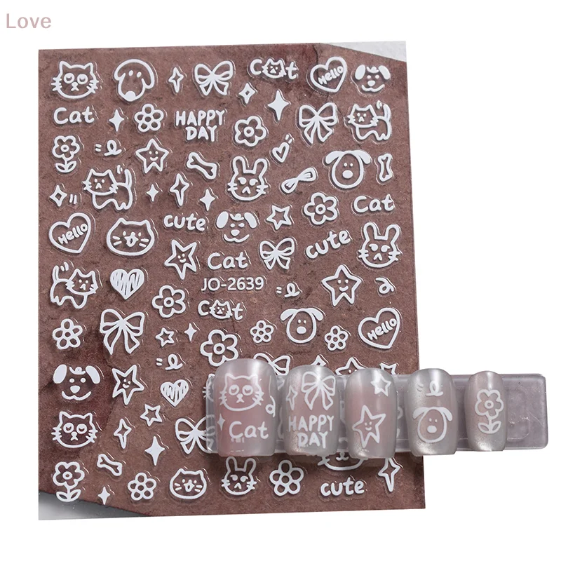 Autocollant pour ongles de chats noirs de dessin animé, peinture Graffiti, chaton mignon, décalcomanies Design de couleur noir et blanc, décor pour Nail Art pour femmes