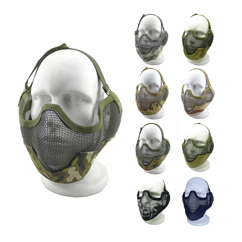 Tactical Cycling Face Mask Ear Protective Airsoft Paintball Low-carbon Steel Mesh Style Comfortable Shooting Sports Accesories