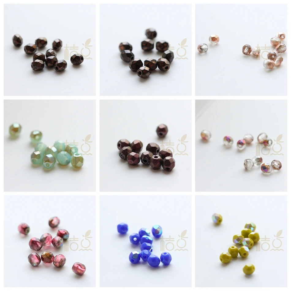 10 Pieces Czech Aged Fire Polished Glass Faceted Round Beads - Varies Colors - 4mm (BONMIXJ-2)