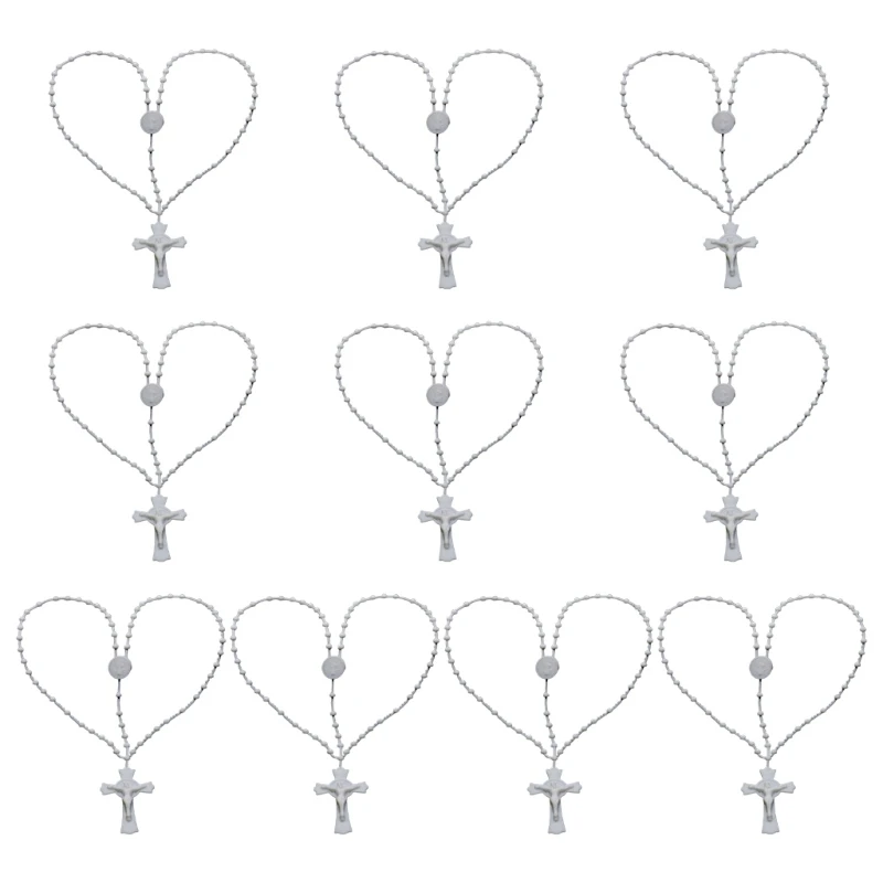 Set of 10 Soft Plastic Rosary Beads Crucifix Necklace Catholic Religious Decors