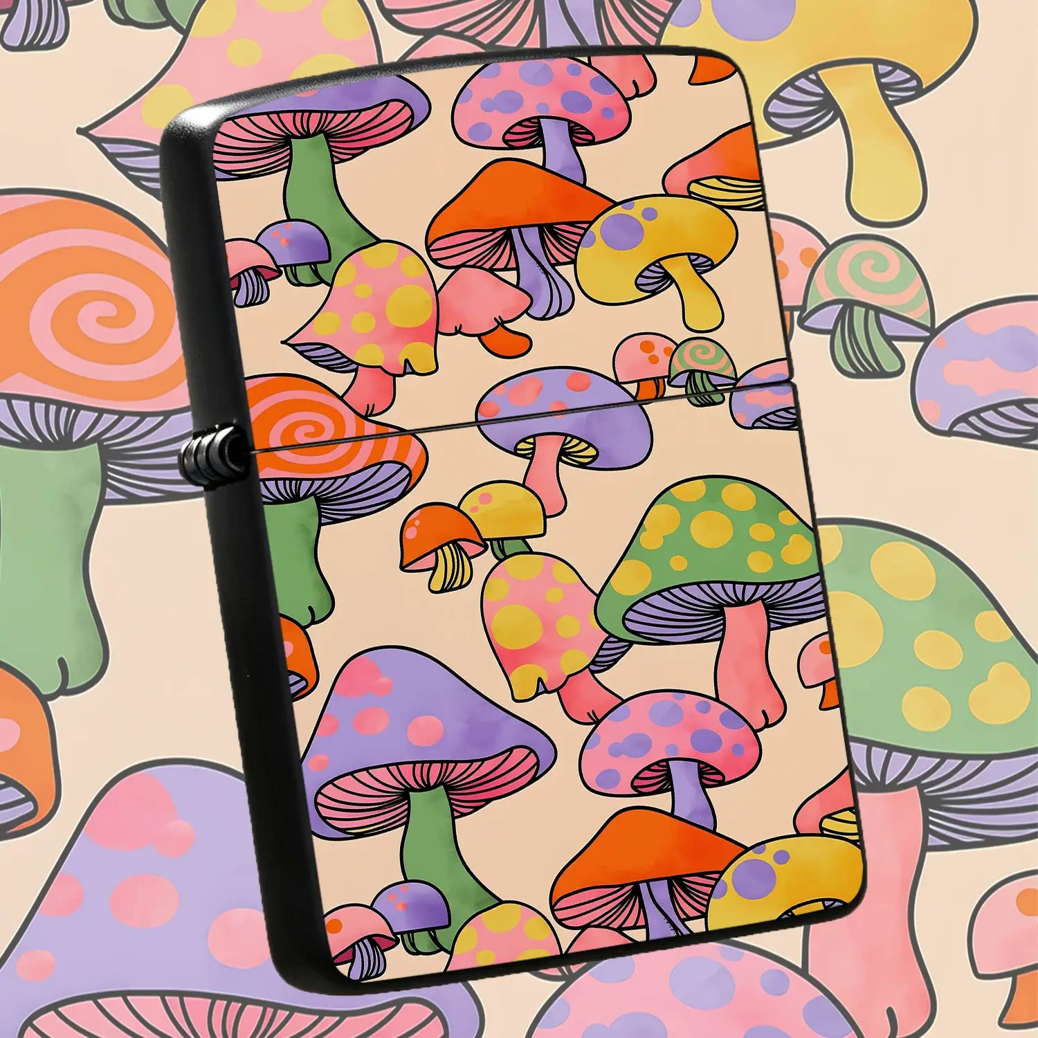 Retro Psychedelic Colorful Mushroom Pattern Lighter, Whimsical Watercolor Vibrant Fungi Decor Pocket Lighter, Portable Daily Use Accessory For Outdoor Gathering Commute Dating, Stylish Unique Practical Gift For Festive A Humorous And Intere