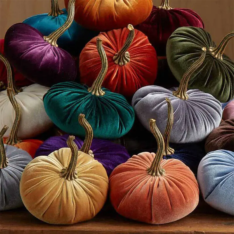 15/20cm Halloween Velvet Pumpkin Plush Throw Pillow Soft Stuffed Cushion Pumpkin Display Halloween Thanksgiving Holiday Decor