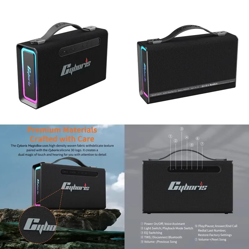 Cyboris MagicBox T15 100W Blue-tooth Speaker, 2.1 Channel Bass Portable Outdoor Wireless Loudspeaker Surround USB/TF Card