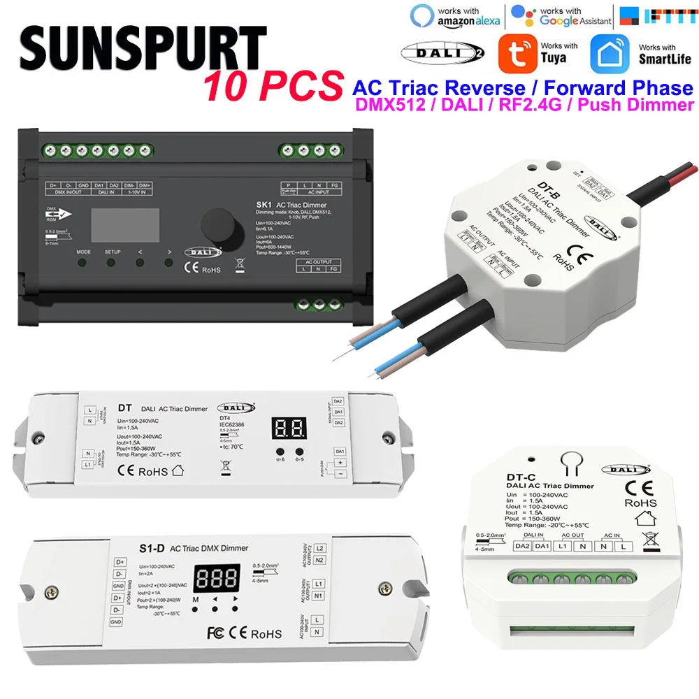 1-10PCS Skydance AC Triac DALI Dimmer DT/DT-B/DT-C/SK1, regulador DALI para luces LED de un solo color regulables y interruptor para lámparas incandescentes