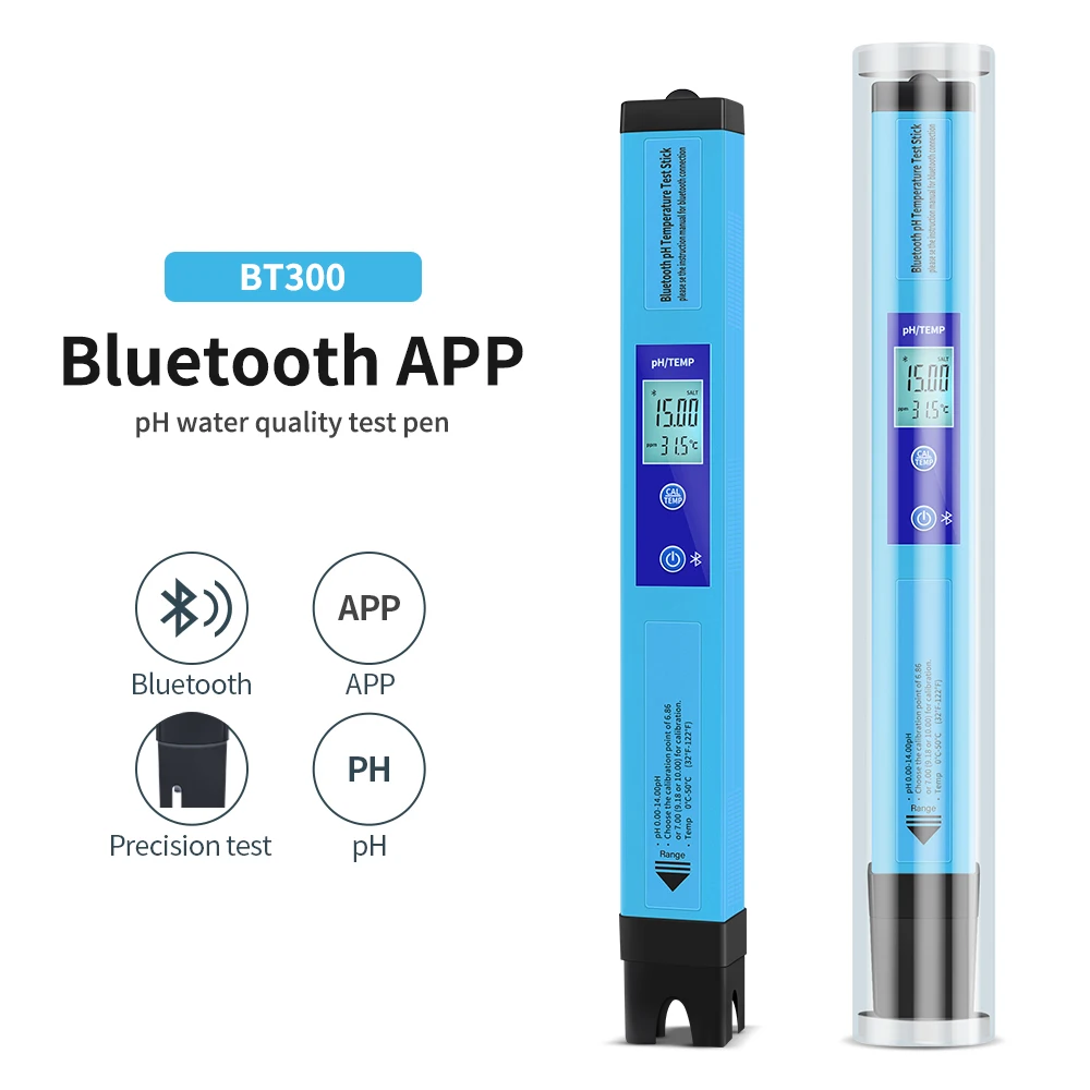 New Arrivals BT300 2-in-1 Water Quality Test Pen PH Temperature Test Pen Connected by Mobile Phone