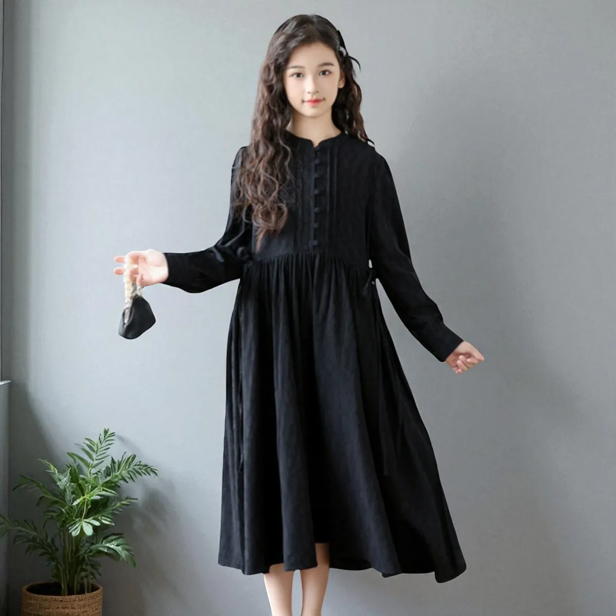Girls Black Princess Dresses for Kids Outfits Party Maxi Dress Teenagers School Uniform Children Costumes 6 7 8 9 10 11 13 Years