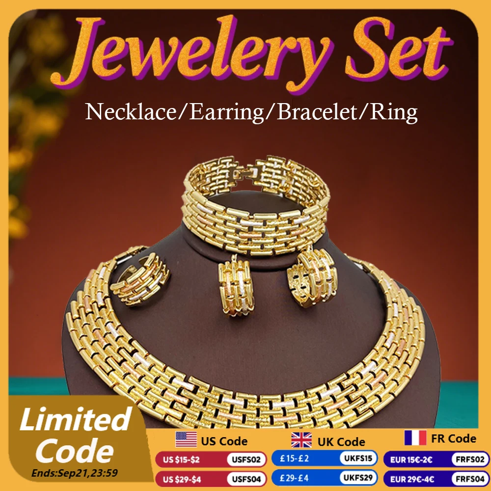 

Exaggerate Statement Big Jewelry Set African Nigeria 18K Gold Plated Large Choker Neclace Eariing Set Summer Beach Party Jewelry