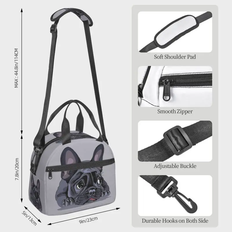 French Bulldog Art Thermal Lunch Bag Funny Bento Tote Bags for Adults Kids Portable Insulated Lunch Box for Picnic Work School