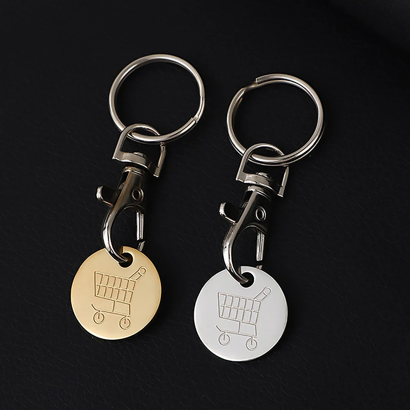 Shopping Trolley Key Ring Token Chip With Carabiner Hook Practical Alloy Portable Charm Bag Phone Pendant Keychains