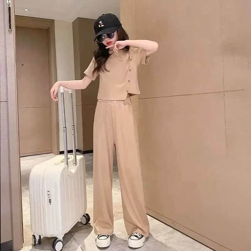 

Summer 2025 Girls Clothes Sets Kids Short Sleeve Casual T-Shirts + Loose Pants 2PCS Children Clothing Suits Teen