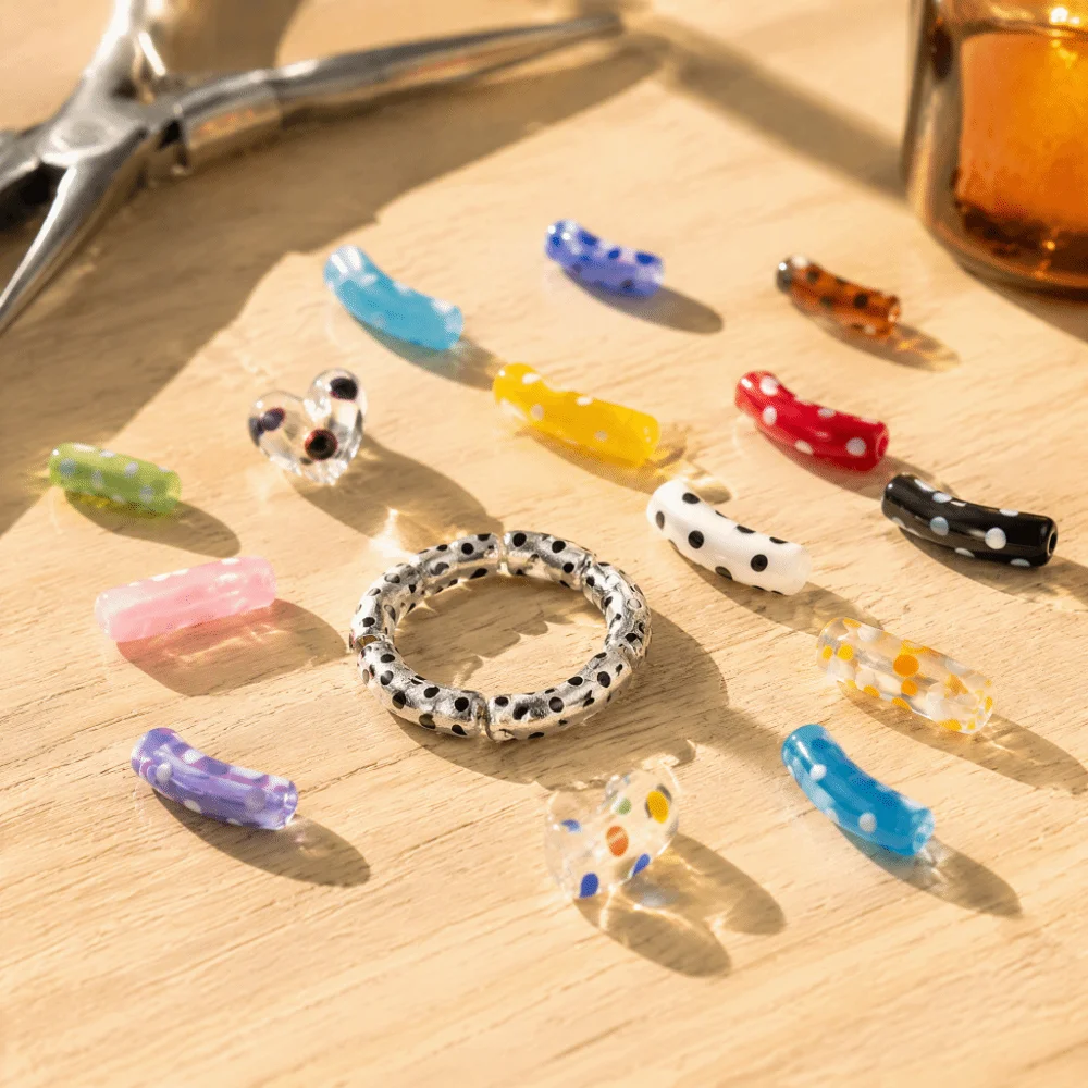 With Hole Curved Glass Beads Colorful 37 Styles Lampwork Beads loose spacer beads bracelet necklace making for 20pcs