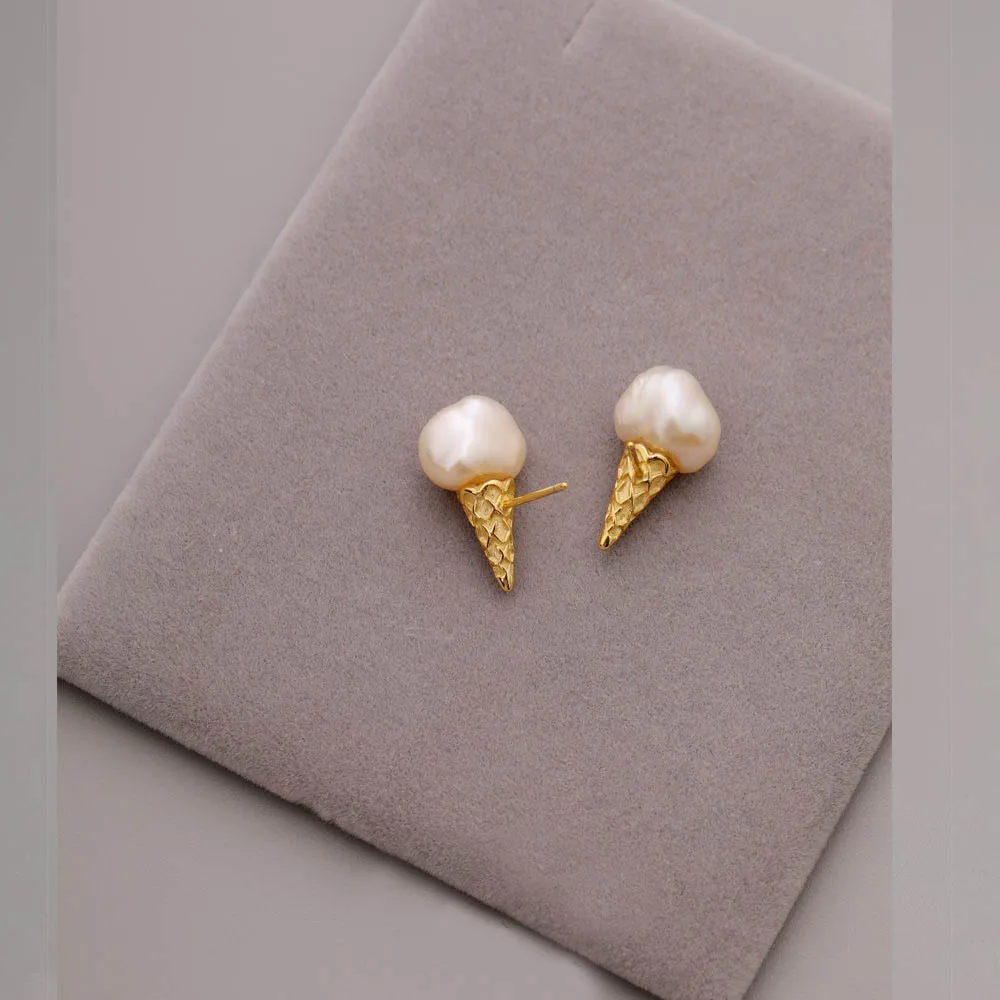 Japan Korea natural freshwater baroque shaped pearl earrings ice cream elegant women classic cute stud earring