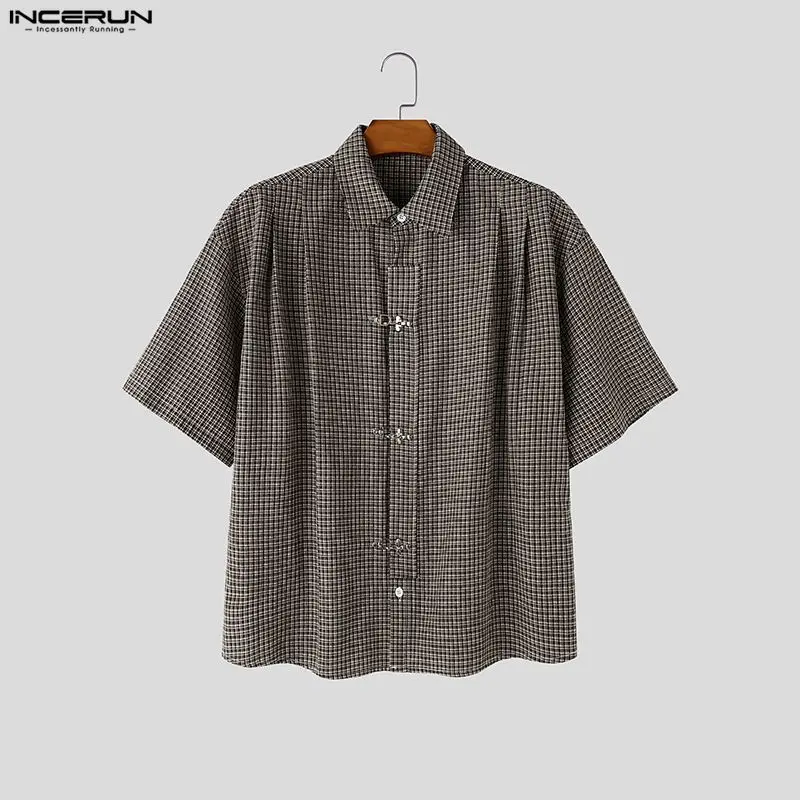 INCERUN Men's Plaid Shirt Short Sleeve Button Loose Men Clothes Summer Streetwear 2026 Fashion Casual Tops Korean Style Shirts