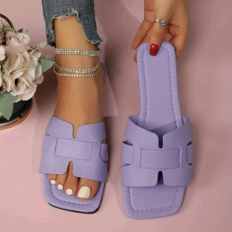 صنادل نسائية بمقاسات كبيرة، أحذية شاطئ كاجوال محبوكة مسطحة القاع للزوجين، ملابس خارجية صيفية، صنادل مريحة للنساء #3