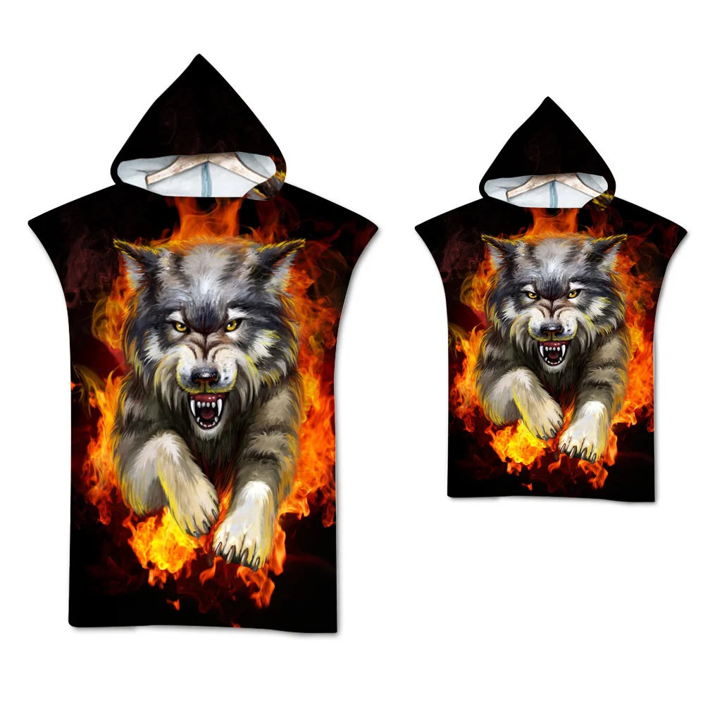 Wolf großes Strand tuch Badet uch schnell trocknende Handtücher Kapuzen mantel Neopren anzug erwachsenes Kind Eltern-Kind Poncho Bademantel zum Schwimmen Surfen – Detail 18