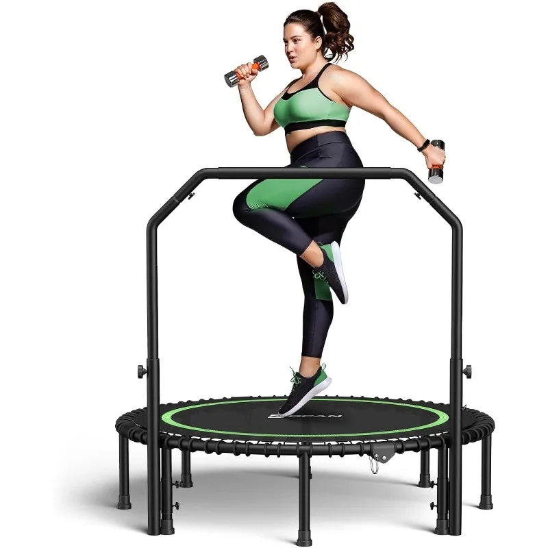 450/550 LBS Foldable Mini Trampoline,  Foam Handle, Stable & Quiet Exercise Rebounder for Adults Indoor/Outdoor Workout