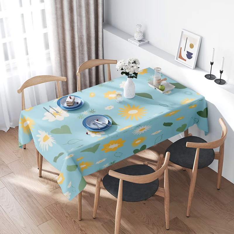 

Floral Printed Tablecloth for Dining Room Decoration Modern Home Textile Blue Yellow Floral Design with Sunflowers Free Shipping