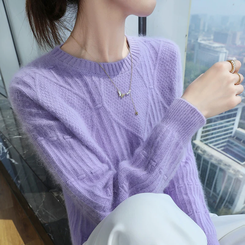 100 المنك الكشمير محبوك المرأة س الرقبة البلوز سترة لربيع مريح ورائع كامل الأكمام المرأة منتج جديد #6