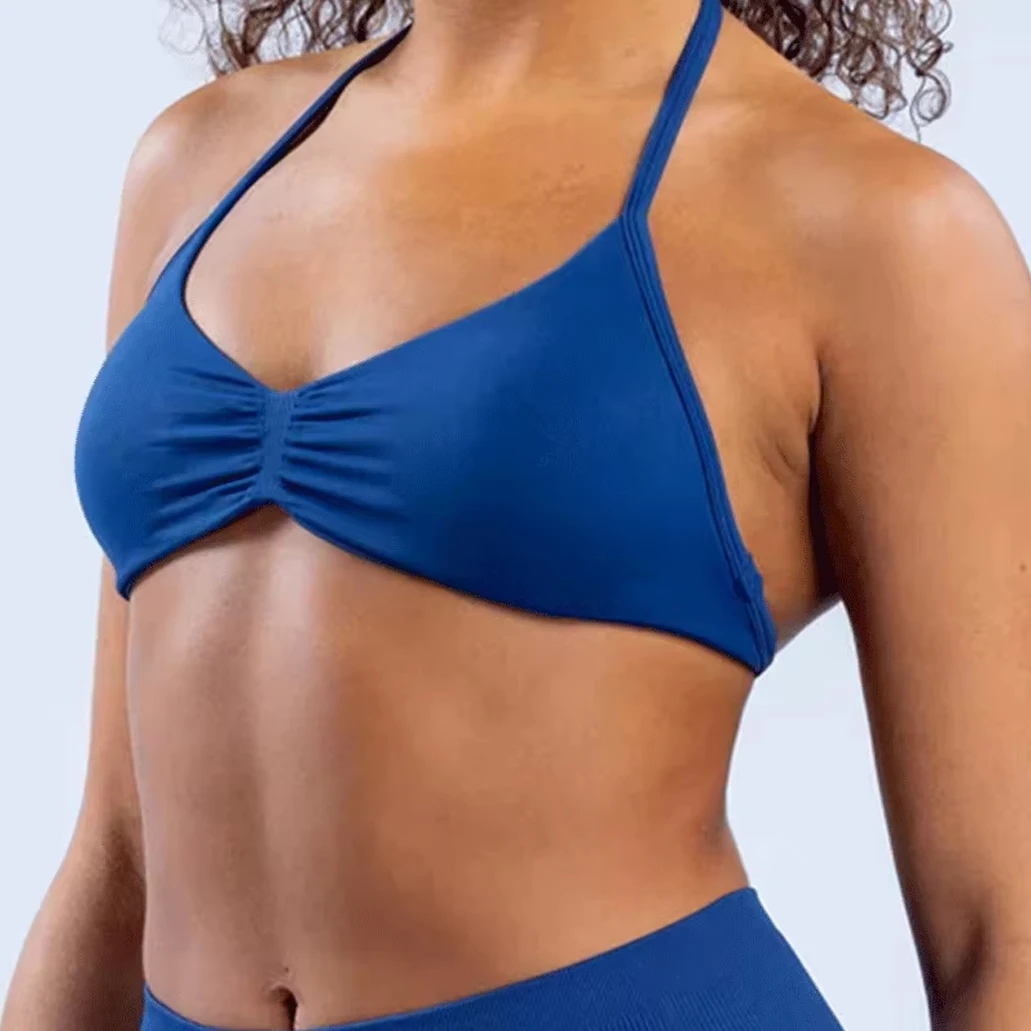 ملابس حريمي عالية الدعم رقيقة حزام الرسن الرياضة سلس حمالات الصدر تأثير Strappy الصدرية رياضة أعلى Scrunch تجريب اليوغا تانك الصدرية