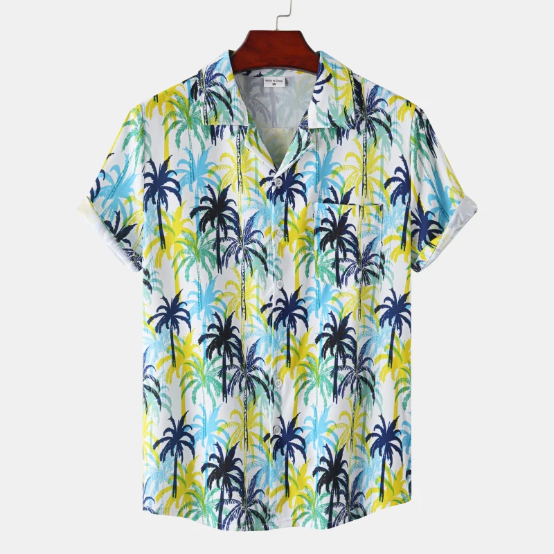 Camisa hawaiana con estampado de árbol de coco en 3d para hombre y mujer, Blusa de manga corta con botones y dibujos animados, moda de playa