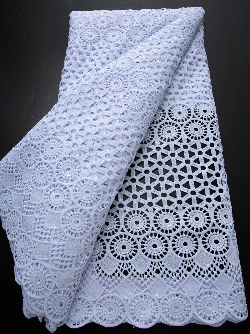 

African Guipure Cord Lace Fabric 2025 High Quality Water Soluble White French Nigerian Sequin Lace Fabric Luxury for Women A4078