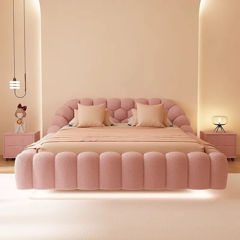 Cream wind high-end football suspension bed wabi sand wind fabric Internet celebrity bubble bed girls master bedroom marriage