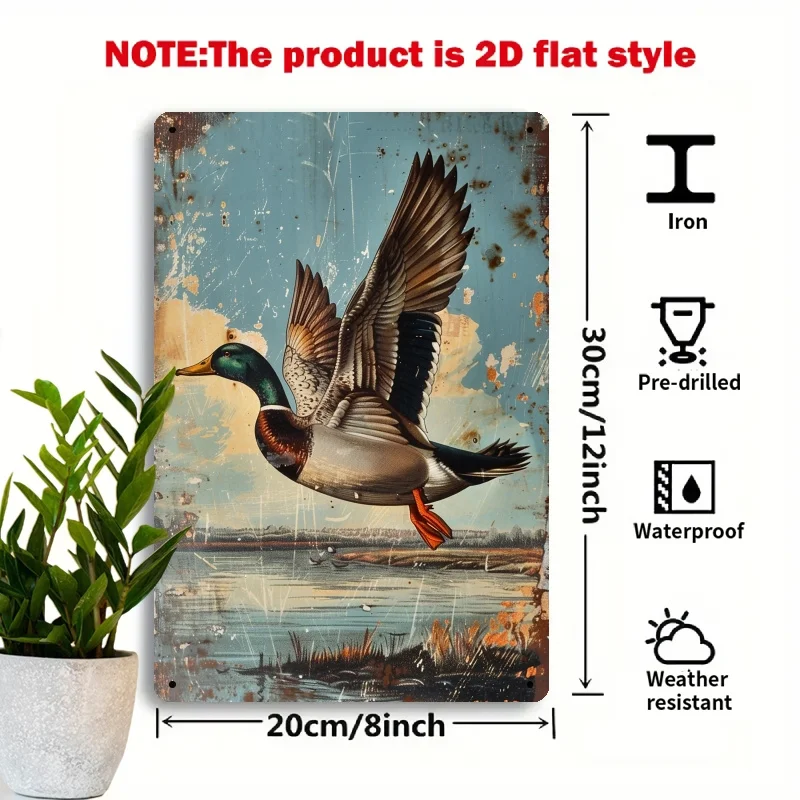 A Rustic Vintage Style Iron Duck Wall Decor, Measuring 8.0X12.0 inch, Suitable for Decorating Homes, Restaurants, And Outdoor Sp