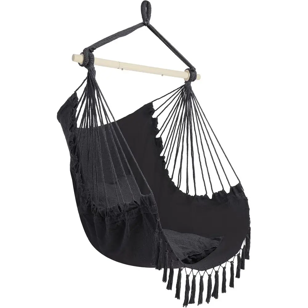 

Stylish Tassel Hammock Chair with Galvanized Steel Poles, Non-Slip, 500 lbs Capacity, 2 Pillows, Suitable for Indoor & Outdoor U