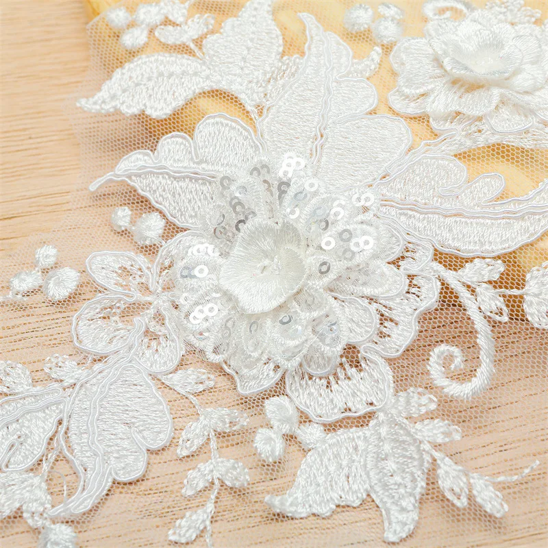 4Piece 3D Embroidery With Flower Car Bones Lace Material For Clothing Decoration Wedding Flower Patches