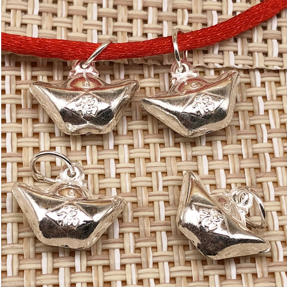 

5pcs Silver Fu Character Pendant for Necklace DIY Jewelry Accessories Handmade Charm Hanging Ingots Craft Project Decor
