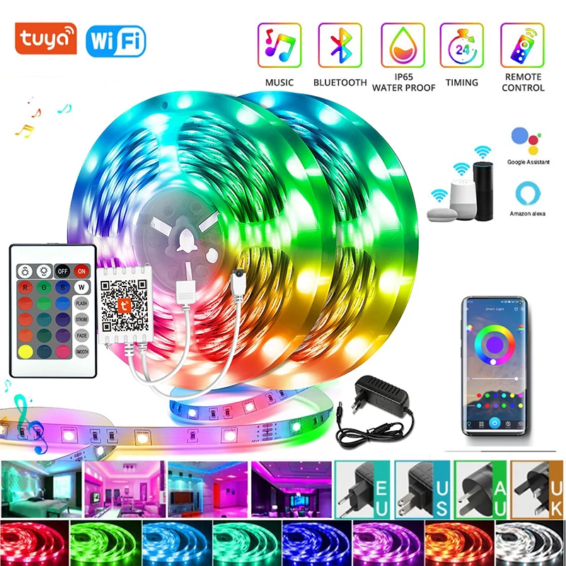 Led Strip Lights For Room RGB 5050 Tuya Wifi Bluetooth Control Luces Led Lights Flexible Ribbon Tape For TV Backlight Home Party