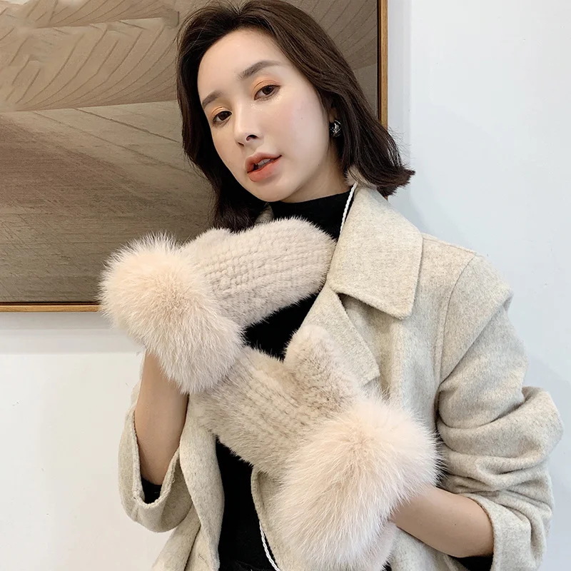 

Women's Winter Mink Gloves Are Fashionable Warm And Cold Resistant Outdoor Glover Hand Woven Luxury Women's Gloves Are Knitted