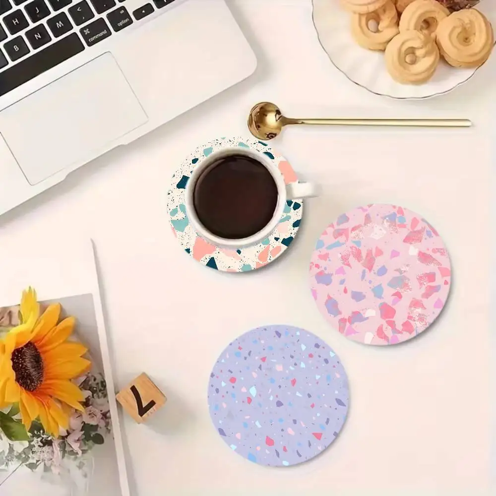 Terrazzo Marble Absorbent pattern Wooden Coaster  Suitable F