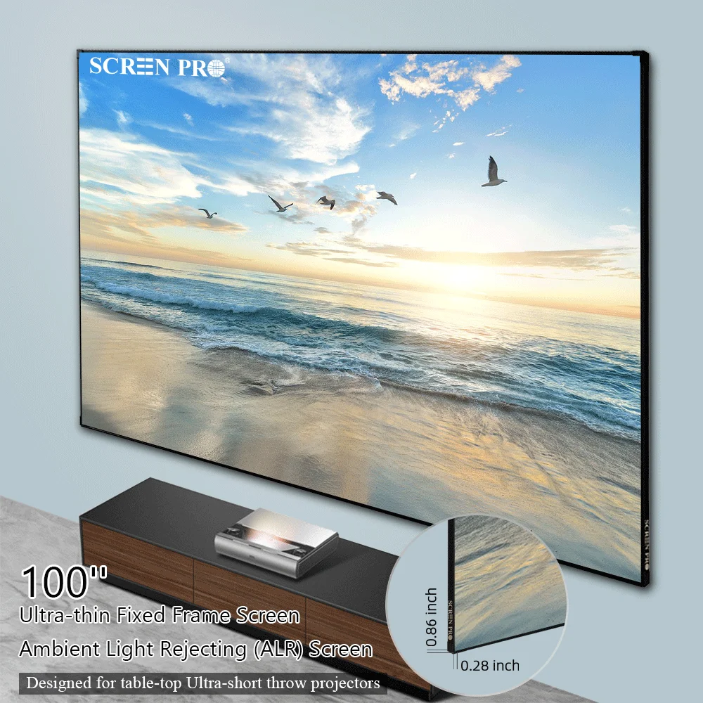 100inch UST ALR Video Projector Screen With Alloy Frame 16:9 T-prism Grey Crystal Ambient Light Rejecting Projection Screen