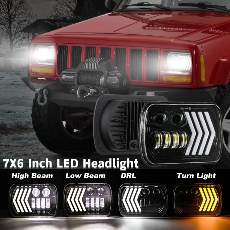 2 Pcs/set 7x6 Inch Car LED Headlight Day Running light Turning Lamp for Jeep Wrangler YJ 1986-1995/Jeep Cherokee XJ 1984-2001