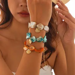 SHIXIN Summer Beach Colorful Conch Charm Bracelet for Women Bohemian Geometry Large Bangle Girls Luxury Jewelry Hand Accessories