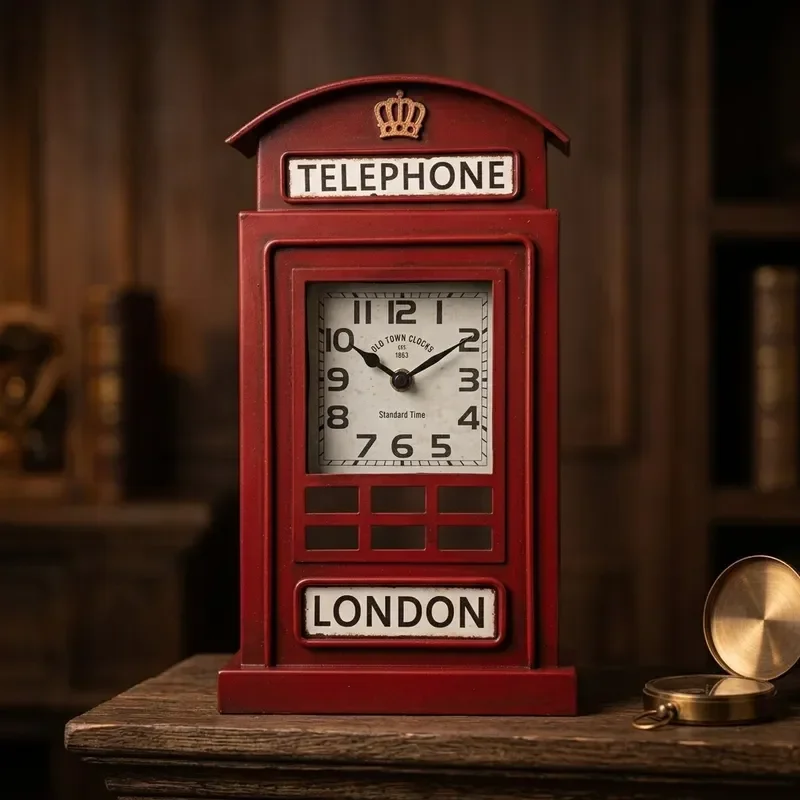 for Medieval Style Retro Nostalgic Phone Booth Clock Ornament Living Room Entrance TV Wine Cabinet Decoration High End
