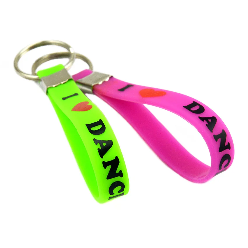 25 Pcs I Love Dance Silicone Wristband Keychain Sports Gift Keyring 3 Colors