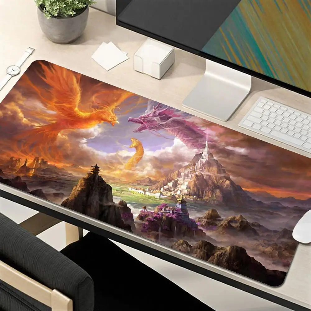 

Fantasy Dragon Phoenix Mouse Pad Desktop Mat Large Computer Keyboard Pad Anime Gaming Mouse Mat Game Mat For Office Desk Mat