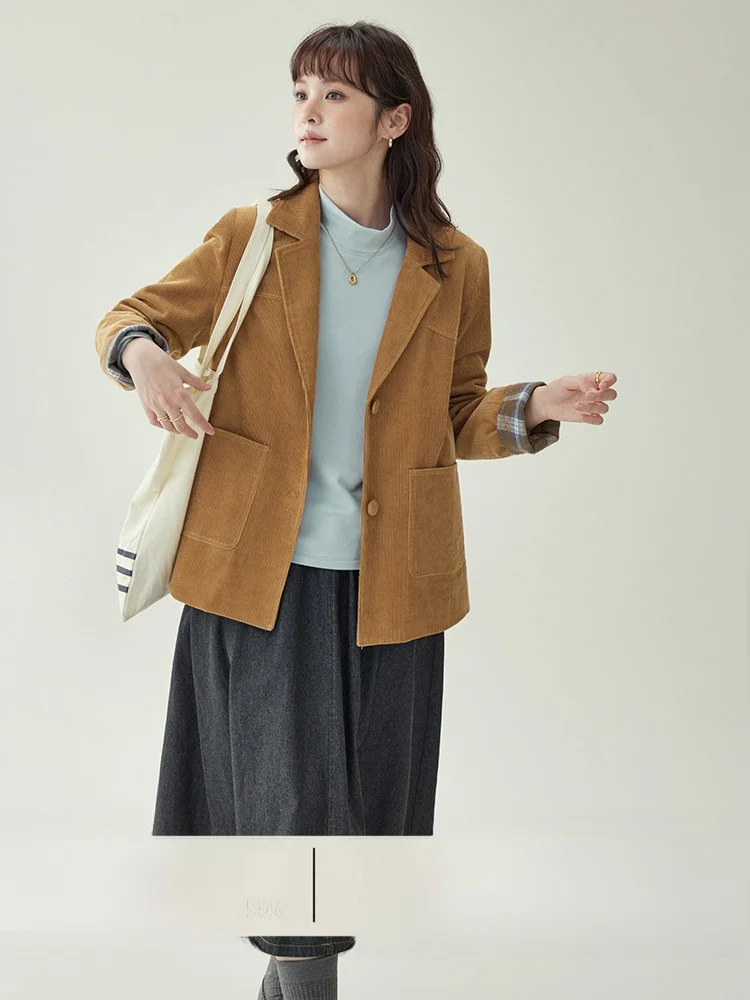 

Original Retro Pure Cotton Suit Jacket Women's Long Sleeve V-Neck Top by AMUU North Island Autumn New Style Casual Wear