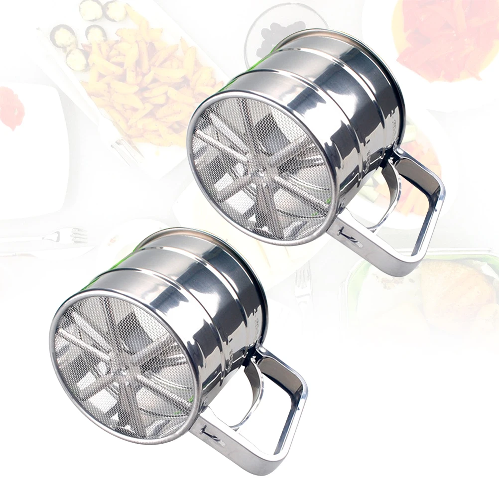 

2Pcs Flour Mesh Sifter Stainless Steel Non-Rust Powdered Strainer Baking Filter for Kitchen Mesh Flour Sifter
